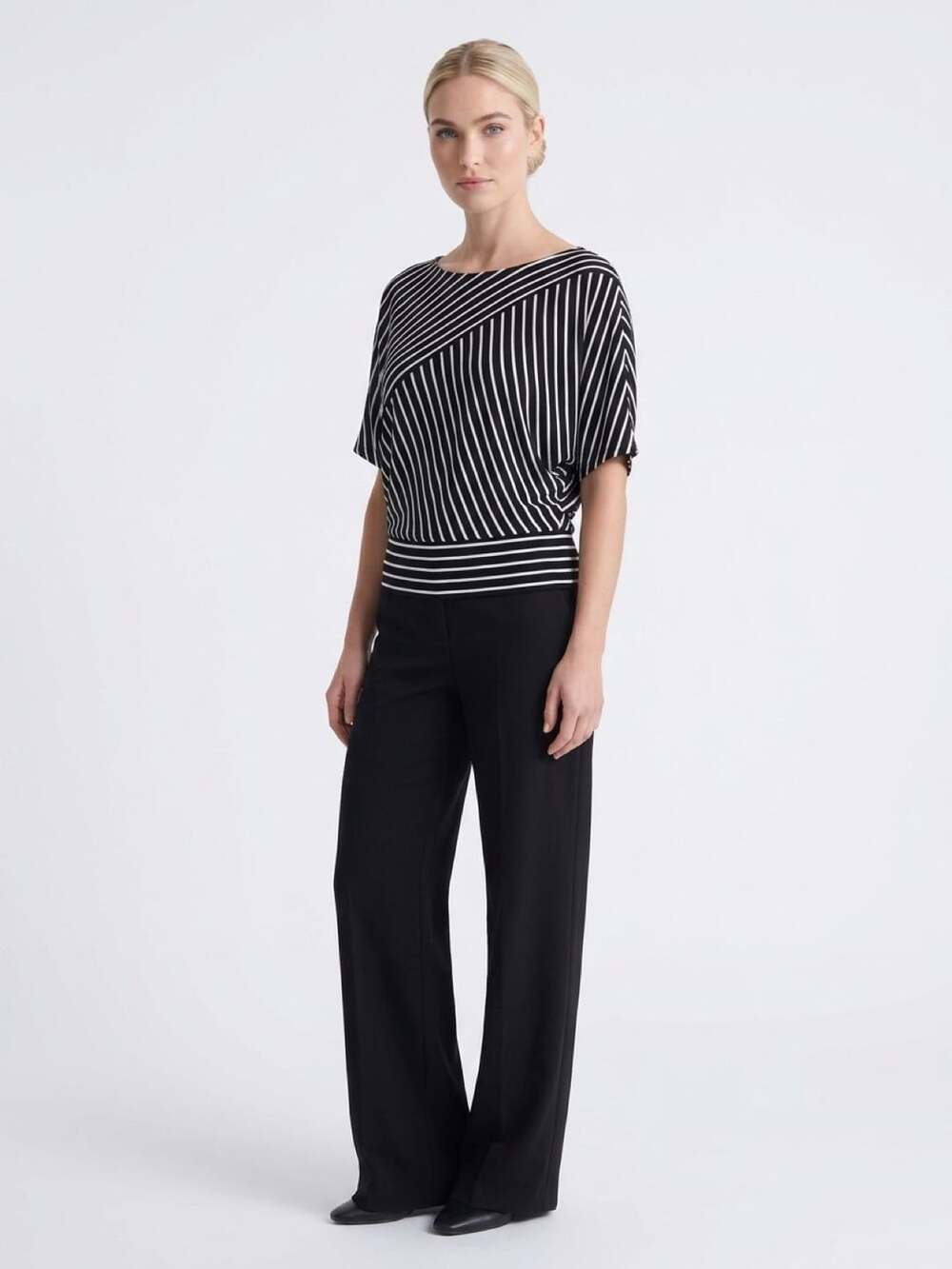 Max Studio Black White Striped Dolman Top Size M